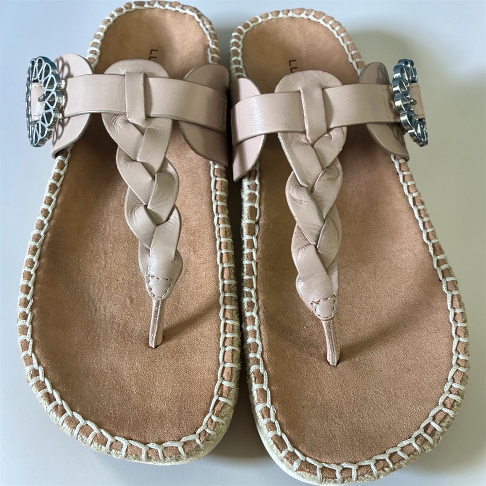 Lucky Brand Libba Braided Leather Espadrille Platform Sandal New Cappuccino 5.5M